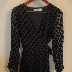 Black Polka Dot Wrap Dress
